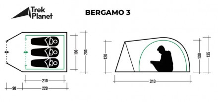 Палатка Bergamo 3 Trek-Planet (трехместная) зеленый